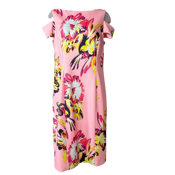 Tahari Arthur S. Levine Dress Size 6 Pink Floral Burst Sheath Wedding Guest - Picture 7 of 11